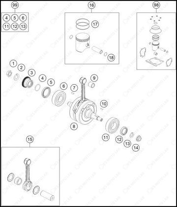 CRANKSHAFT, PISTON, 2025 KTM 150-SX