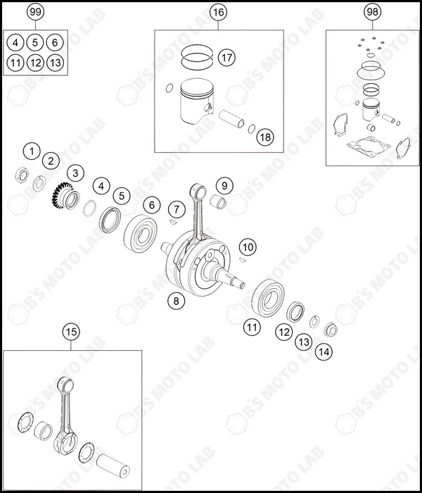 CRANKSHAFT, PISTON, 2022 KTM 125-SX