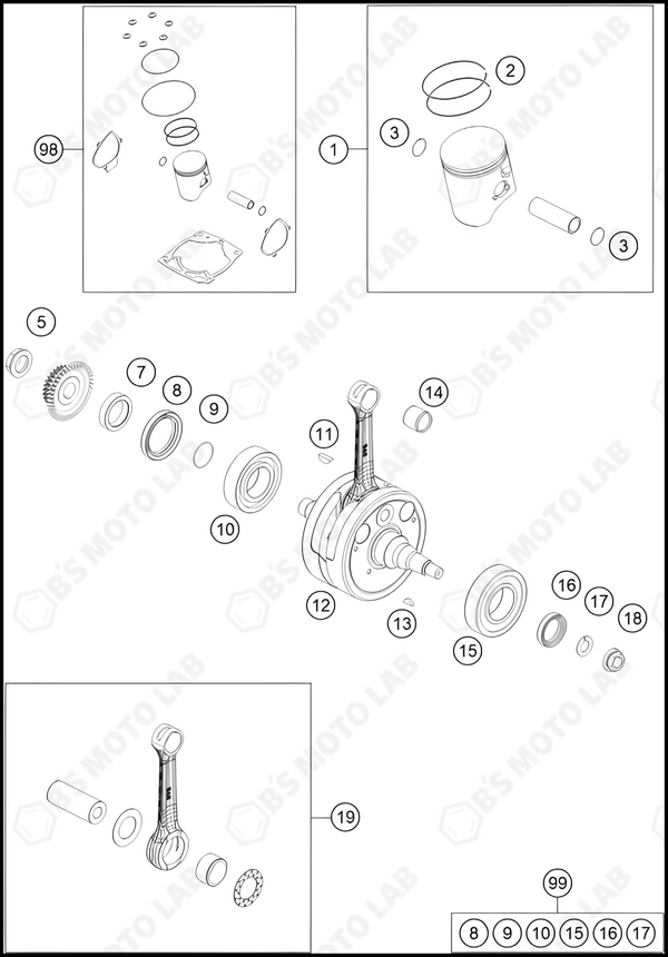 CRANKSHAFT, PISTON, 2023 KTM 300-SX