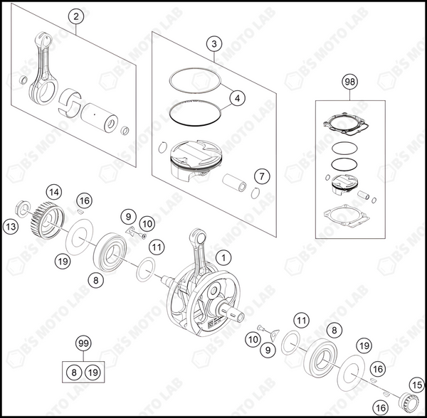 CRANKSHAFT, PISTON, 2023 KTM 450-SX-F