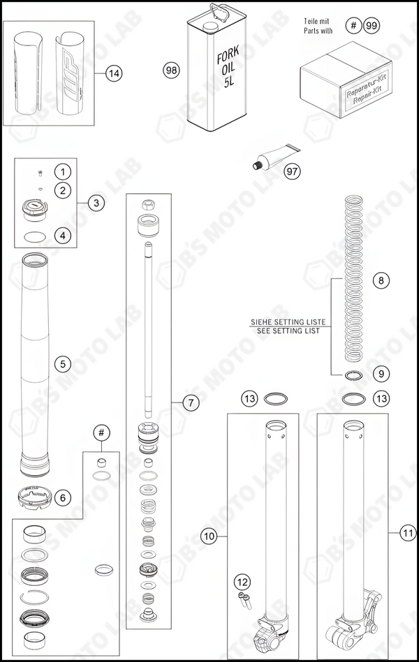 FRONT FORK DISASSEMBLED, 2023 KTM 50-SX-MINI