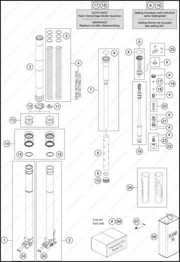 FRONT FORK DISASSEMBLED, 2025 KTM 300-XC-W