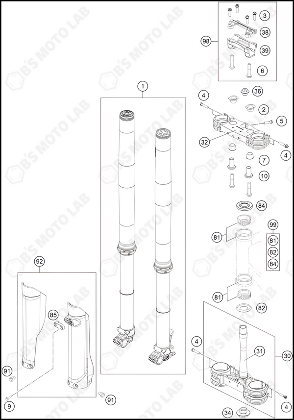 FRONT FORK, TRIPLE CLAMP, 2023 KTM 300-SX