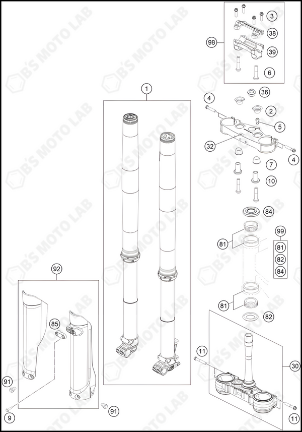 FRONT FORK, TRIPLE CLAMP, 2024 KTM 450-SX-F