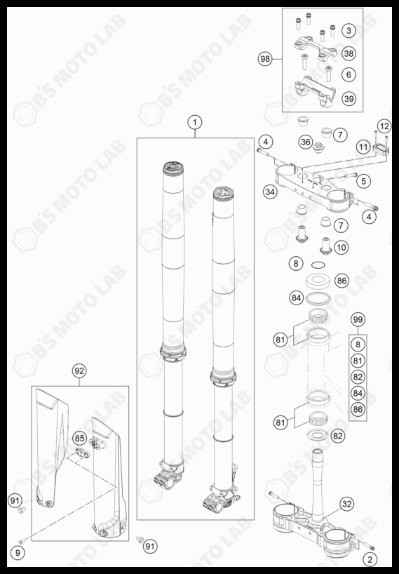 FRONT FORK, TRIPLE CLAMP, 2022 KTM 300-XC