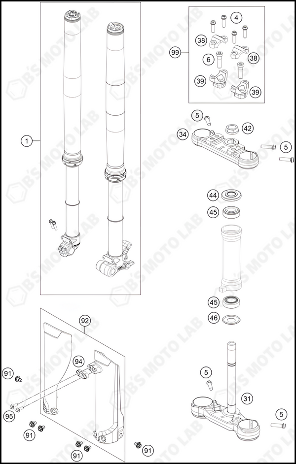 FRONT FORK, TRIPLE CLAMP, 2024 KTM 50-SX