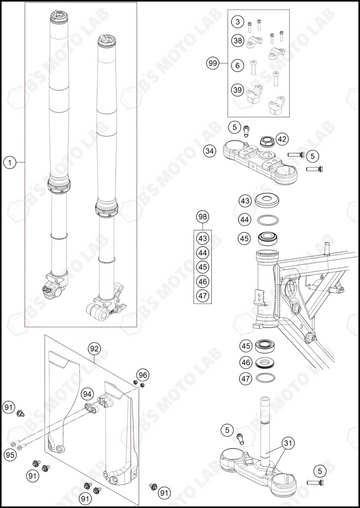 FRONT FORK, TRIPLE CLAMP, 2023 KTM 65-SX