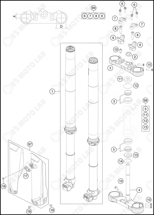 FRONT FORK, TRIPLE CLAMP, 2024 KTM 85-SX-19-16