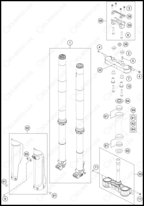 FRONT FORK, TRIPLE CLAMP, 2025 KTM 250-SX