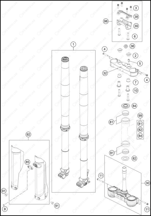 FRONT FORK, TRIPLE CLAMP, 2025 KTM 250-SX-F