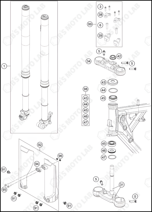 FRONT FORK, TRIPLE CLAMP, 2022 KTM 65-SX