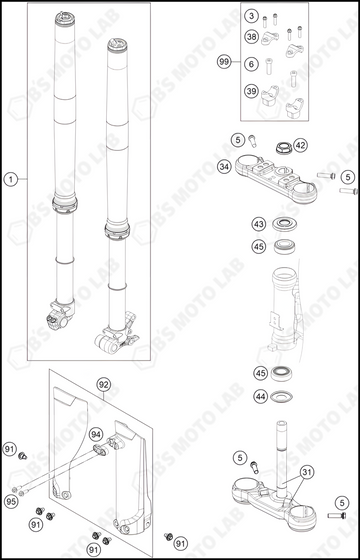 FRONT FORK, TRIPLE CLAMP, 2025 KTM 65-SX