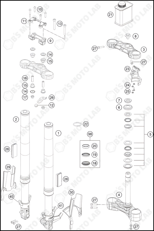 FRONT FORK, TRIPLE CLAMP, 2022 KTM Duke-200