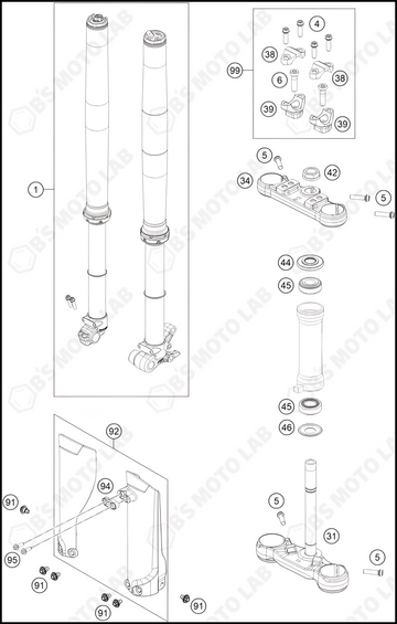 FRONT FORK, TRIPLE CLAMP, 2025 KTM 50-SX