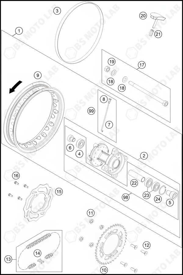 REAR WHEEL, 2023 KTM 50-SX-MINI