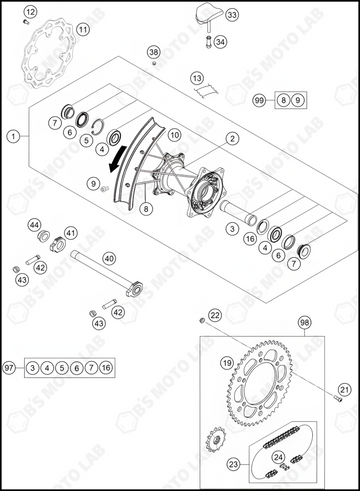 REAR WHEEL, 2022 KTM 125-SX