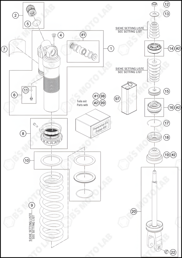 SHOCK ABSORBER DISASSEMBLED, 2022 KTM 350-SX-F