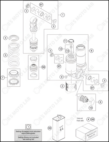 SHOCK ABSORBER DISASSEMBLED, 2022 KTM 50-SX