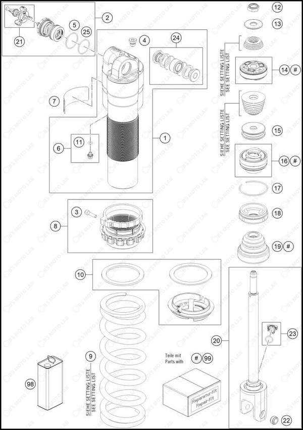 SHOCK ABSORBER DISASSEMBLED, 2025 KTM 300-SX