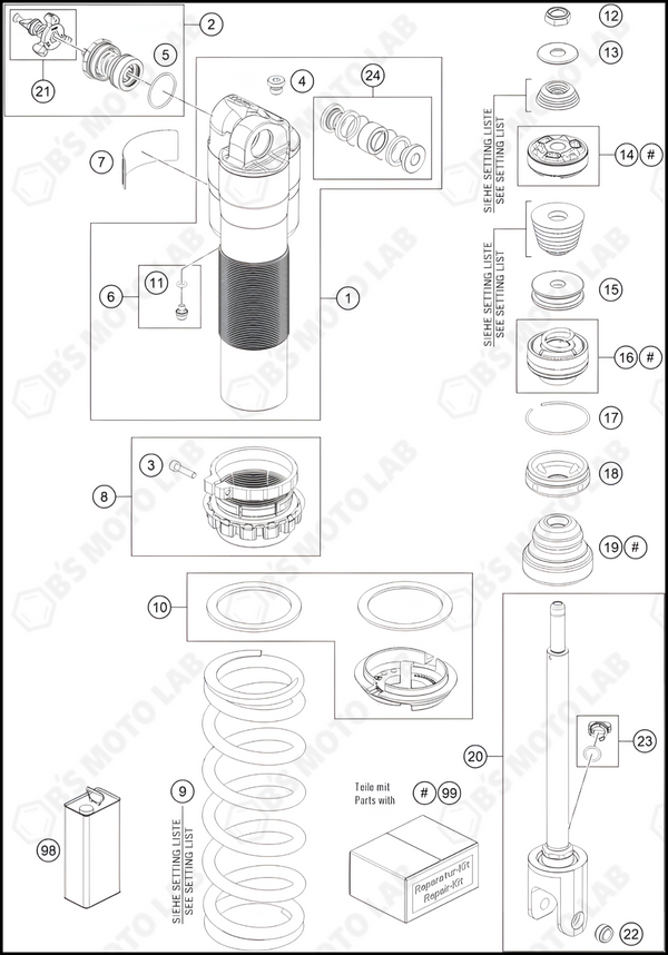 SHOCK ABSORBER DISASSEMBLED, 2023 KTM 300-SX