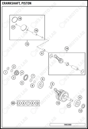 CRANKSHAFT, PISTON, 2019 KTM 65-SX