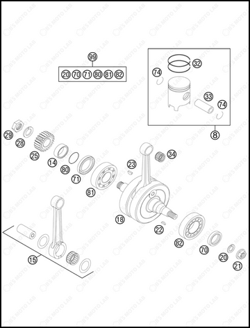 CRANKSHAFT, PISTON, 2013 KTM 200-XC-W