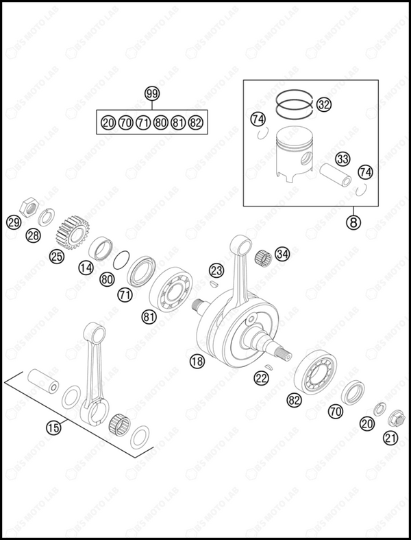 CRANKSHAFT, PISTON, 2013 KTM 200-XC-W